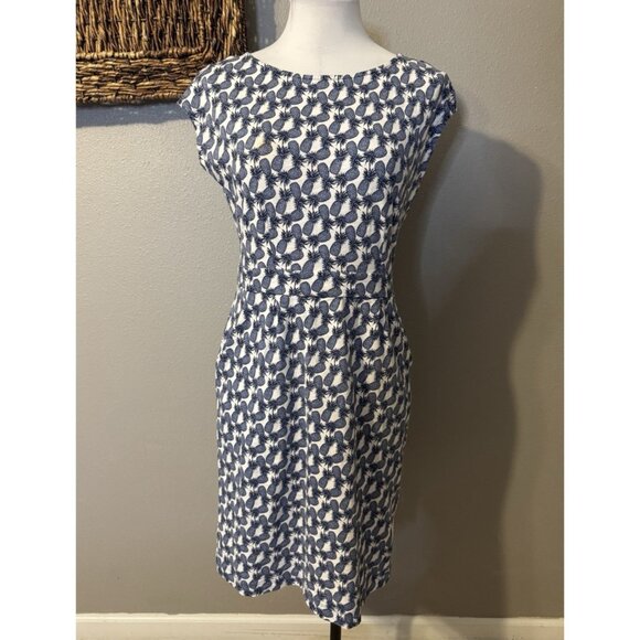 Boden Dress 8 Cap Sleeve Blue Ivory Pineapples Cotton Casual Pullover Washable - Picture 8 of 15
